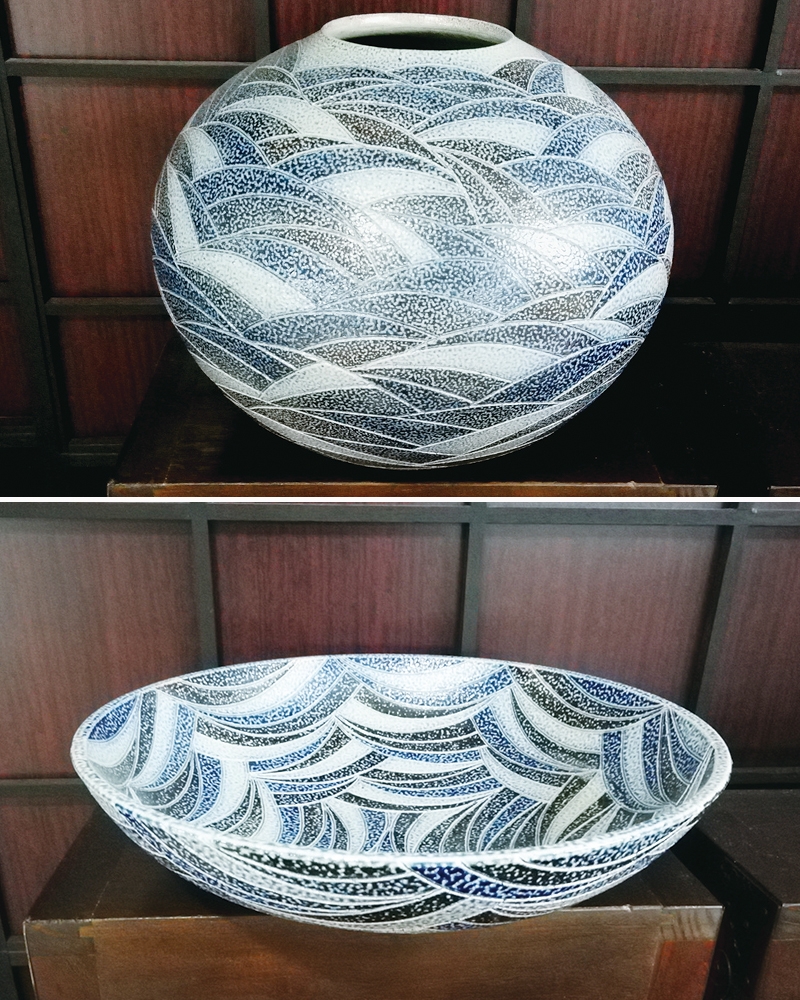 一ノ瀬焼、丸田窯、時代物陶器花瓶