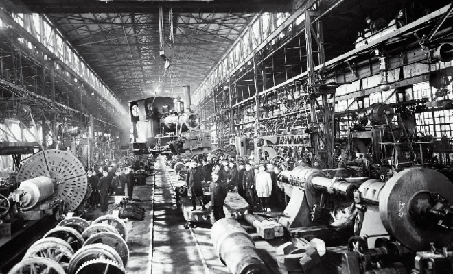 1910年ごろの修繕工場の作業風景